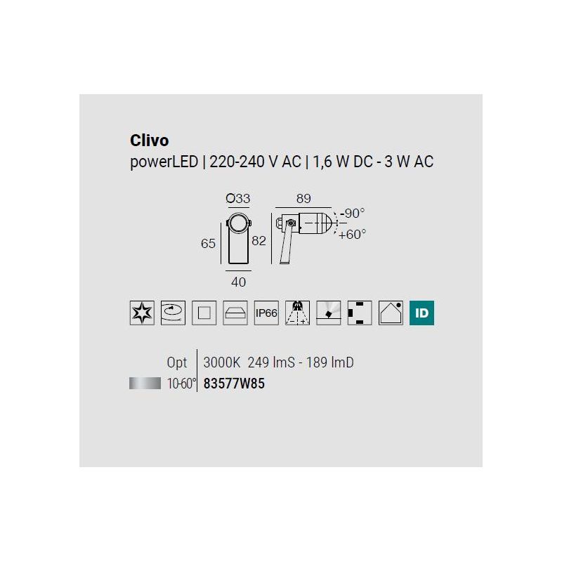 CLIVO FARETTO PROIETTORE DIREZIONABILE IN ACCIAIO IP66 LED 3W LUCE 3000K MADE IN ITALY LINEA LIGHT