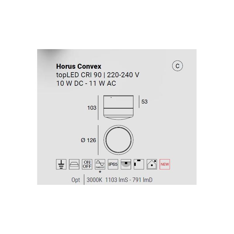 HORUS CONVEX LAMPADA ROTONDA D12.6 CM CON VETRO FUME,AMBRA O TRASPARENTE LED 11W LUCE 3000K IP65