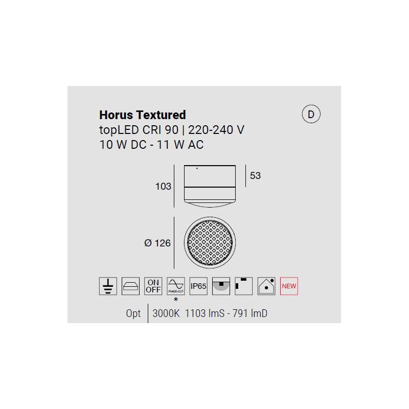 HORUS TEXTURED LAMPADA ROTONDA D12.6 CM CON VETRO FUME,AMBRA O TRASPARENTE LED 11W LUCE 3000K IP65
