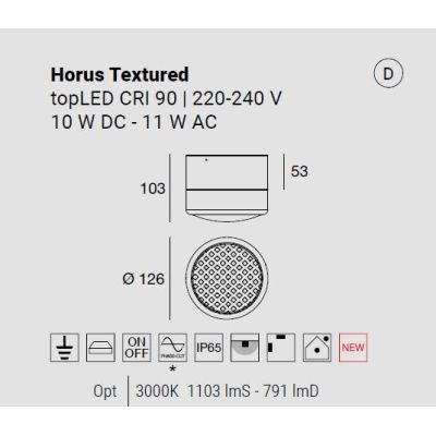 HORUS TEXTURED LAMPADA ROTONDA D12.6 CM CON VETRO FUME,AMBRA O TRASPARENTE LED 11W LUCE 3000K IP65