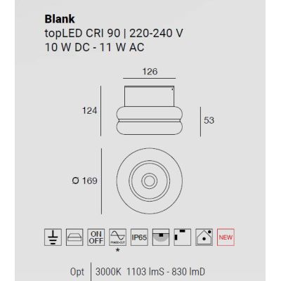 BLANK PLAFONIERA/APPLIQUE IP65 LED 11W LUCE 3000K 4 COLORI CON DIFFUSORE IN VETRO MODERNA LINEA LIGHT