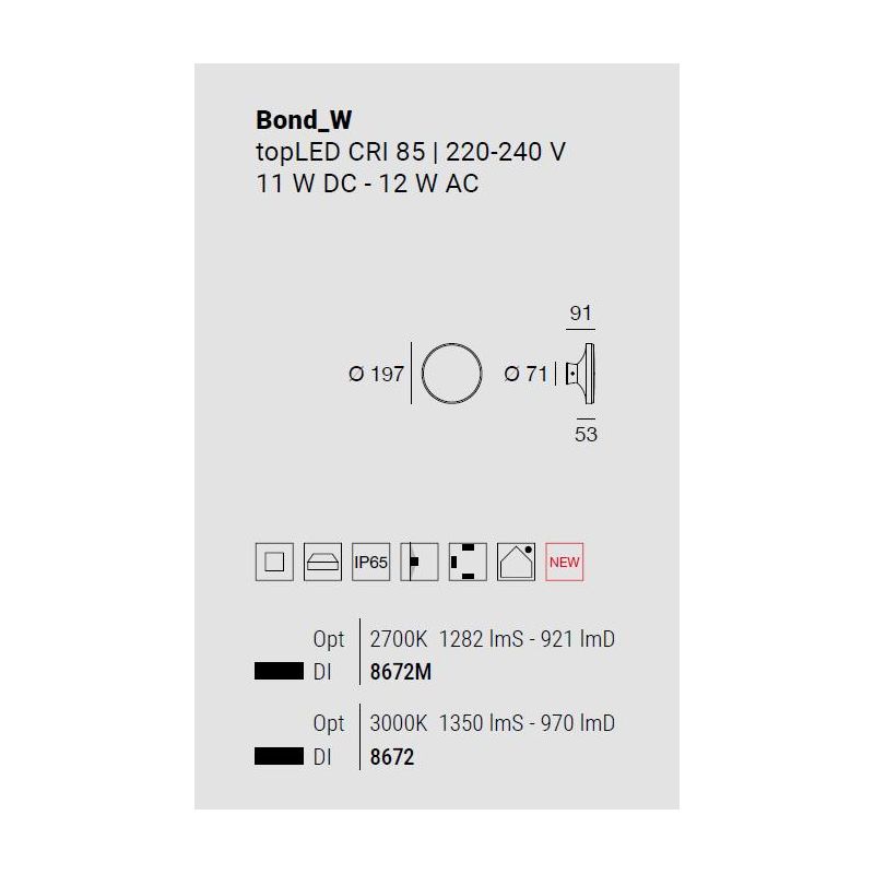 BOND LAMPADA DA ESTERNI NERA IP65 LED 12W LUCE 2700K-3000K MODERNA MADE IN ITALY LINEA LIGHT