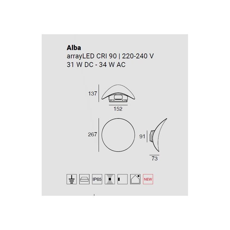 ALBA APPLIQUE DA ESTERNO ORIENTABILE IP65 LED 34W LUCE 2700K-3000K BIANCA O NERA MADE IN ITALY LINEA LIGHT