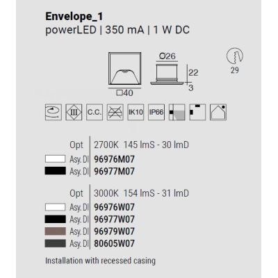 ENVELOPE SEGNAPASSO DA ESTERNO IP66 ALLUMINIO 4 COLORI LED 1W LUCE 2700K-3000K MADE IN ITALY LINEA LIGHT
