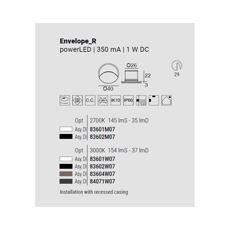 ENVELOPE SEGNAPASSO ROTONDO DA ESTERNO IP66 ALLUMINIO 4 COLORI LED 1W LUCE 2700K-3000K MADE IN ITALY