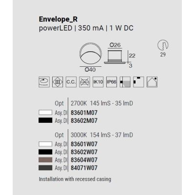 ENVELOPE SEGNAPASSO ROTONDO DA ESTERNO IP66 ALLUMINIO 4 COLORI LED 1W LUCE 2700K-3000K MADE IN ITALY