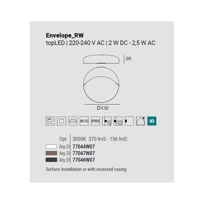 ENVELOPE SEGNAPASSO ROTONDO DA ESTERNO IP66 ALLUMINIO 3 COLORI LED 2.5W LUCE 3000K MADE IN ITALY