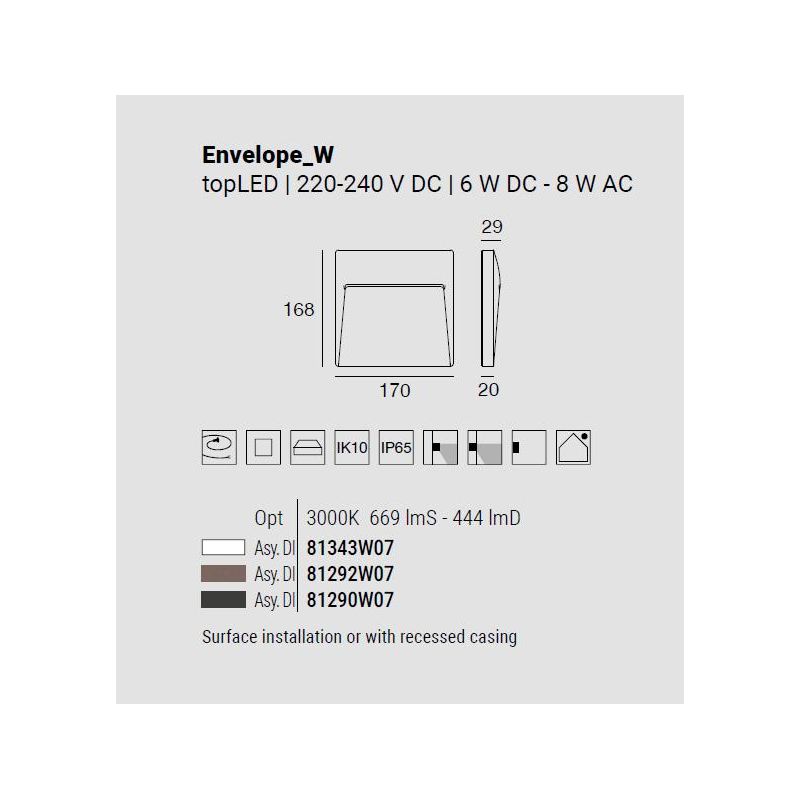 ENVELOPE SEGNAPASSO QUADRATO DA ESTERNO IP65 ALLUMINIO 3 COLORI LED 8W LUCE 3000K MADE IN ITALY