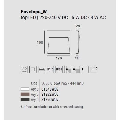 ENVELOPE SEGNAPASSO QUADRATO DA ESTERNO IP65 ALLUMINIO 3 COLORI LED 8W LUCE 3000K MADE IN ITALY