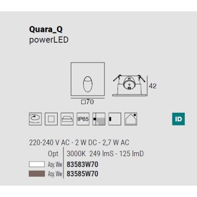QUARA SEGNAPASSO QUADRATO DA ESTERNO IP65 ALLUMINIO 2 COLORI LED 2,7W LUCE 3000K MADE IN ITALY