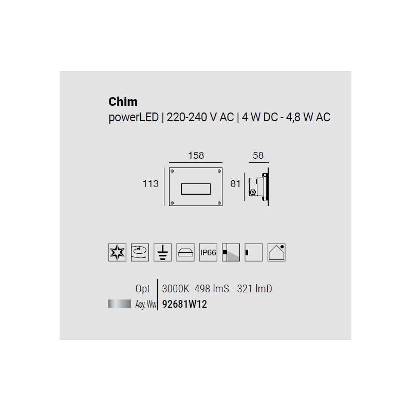 CHIM SEGNAPASSO RETTANGOLARE IN ACCIAIO IP66 LED 4,8W LUCE 3000K DA ESTERNO MADE IN ITALY LINEA LIGHT
