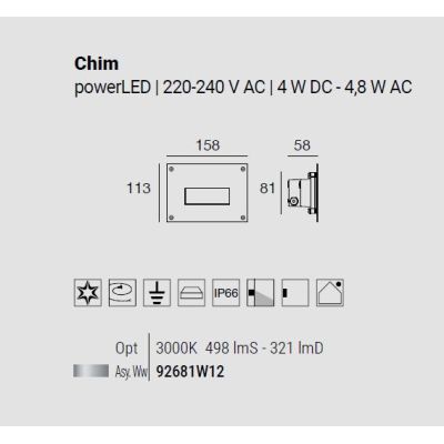 CHIM SEGNAPASSO RETTANGOLARE IN ACCIAIO IP66 LED 4,8W LUCE 3000K DA ESTERNO MADE IN ITALY LINEA LIGHT