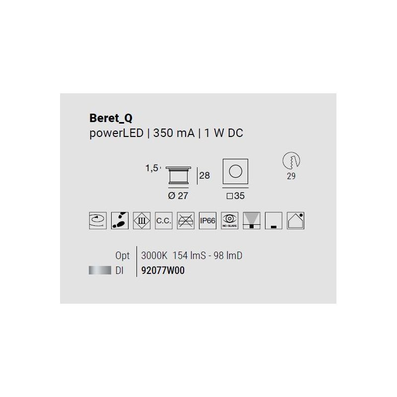 BERET SEGNAPASSO QUADRATO IN ACCIAIO IP66 LED 1W LUCE 3000K DA ESTERNO MADE IN ITALY LINEA LIGHT