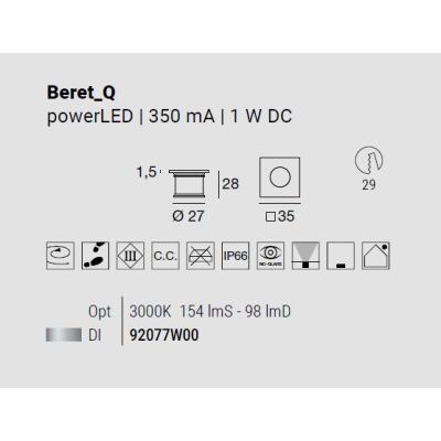 BERET SEGNAPASSO QUADRATO IN ACCIAIO IP66 LED 1W LUCE 3000K DA ESTERNO MADE IN ITALY LINEA LIGHT