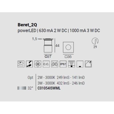 BERET SEGNAPASSO QUADRATO IN ACCIAIO IP67 LED 2W-3W LUCE 3000K DA ESTERNO MADE IN ITALY LINEA LIGHT