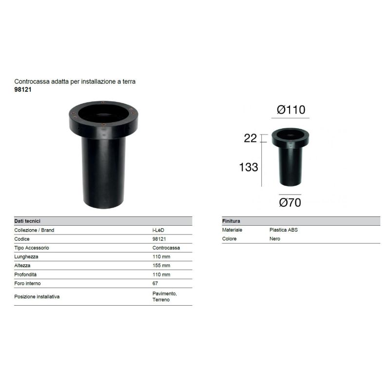 98121 CASSAFORMA O CONTROCASSA PER FARETTI DELLA LINEA LIGHT