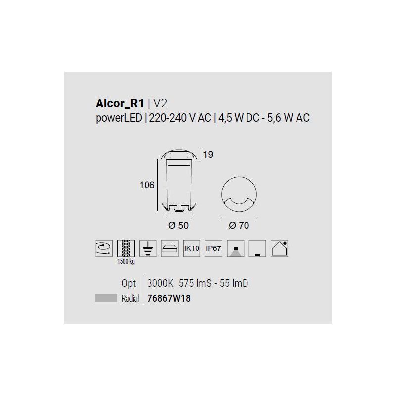 ALCOR SEGNAPASSO IN ALLUMINIO DA ESTERNI IP67 LED 5.6W LUCE 3000K CALPESTABILE MADE IN ITALY LINEA LIGHT