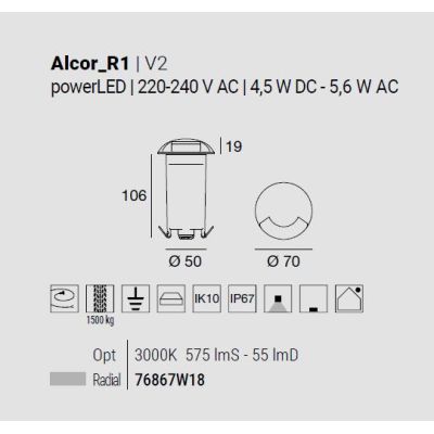 ALCOR SEGNAPASSO IN ALLUMINIO DA ESTERNI IP67 LED 5.6W LUCE 3000K CALPESTABILE MADE IN ITALY LINEA LIGHT