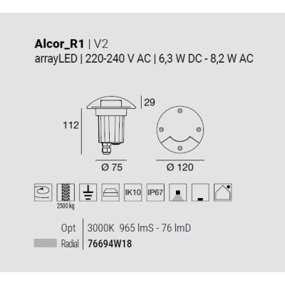 ALCOR SEGNAPASSO IN ALLUMINIO DA ESTERNI IP67 LED 8.2W LUCE 3000K CALPESTABILE MADE IN ITALY LINEA LIGHT