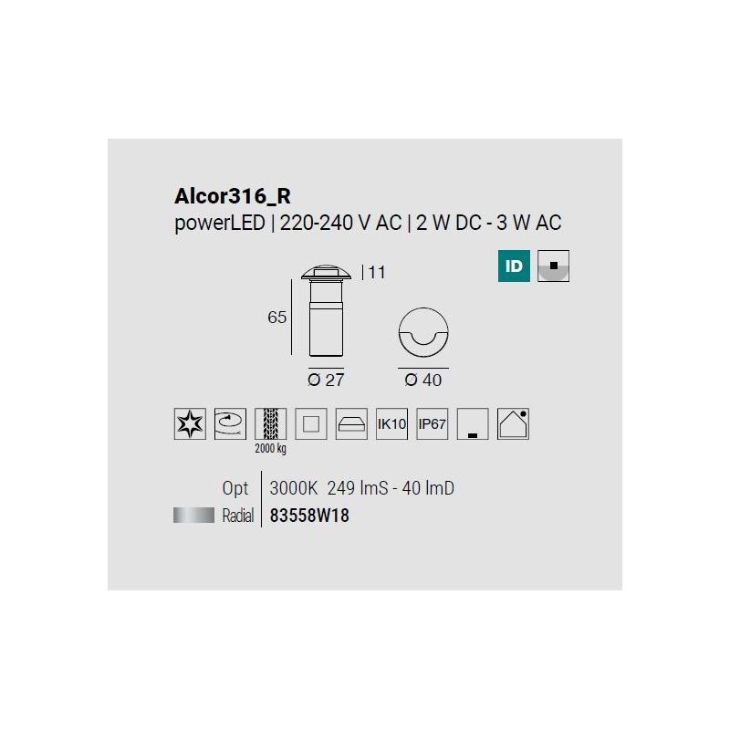 ALCOR 316 SEGNAPASSO 1 TAGLIO IN ACCIAIO IP67 LED 3W LUCE 3000K CALPESTABILE MADE IN ITALY LINEA LIGHT