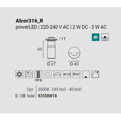 ALCOR 316 SEGNAPASSO 1 TAGLIO IN ACCIAIO IP67 LED 3W LUCE 3000K CALPESTABILE MADE IN ITALY LINEA LIGHT