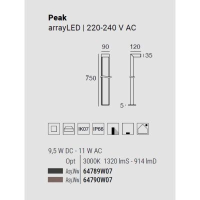 PEAK PALO DA GIARDINO H75 CM IP66 LED 11W LUCE 3000K ANTRACITE E MARRONE MADE IN ITALY LINEA LIGHT