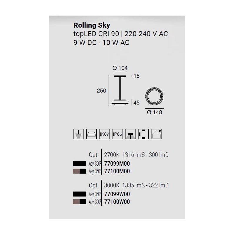 ROLLING SKY LAMPADA DA GIARDINO CON SFERA D30 CM IP65 LED 10W LUCE 2700K-3000K NERA O MARRONE MADE IN ITALY