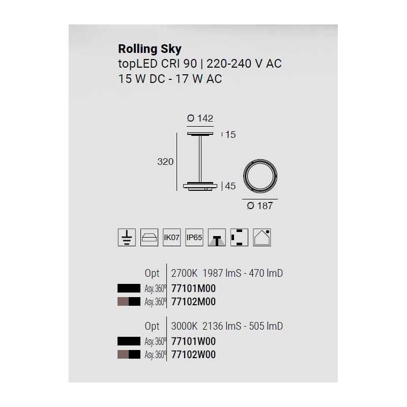 ROLLING SKY LAMPADA DA GIARDINO CON SFERA TRASPARENTE IP65 LED 17W LUCE 2700K-3000K NERA O MARRONE MADE IN ITALY