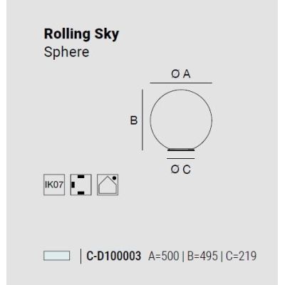 ROLLING SKY LAMPADA DA GIARDINO CON SFERA D50 CM IP65 LED 22W LUCE 2700K-3000K NERA O MARRONE MADE IN ITALY