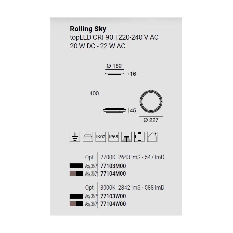ROLLING SKY LAMPADA DA GIARDINO CON SFERA D50 CM IP65 LED 22W LUCE 2700K-3000K NERA O MARRONE MADE IN ITALY