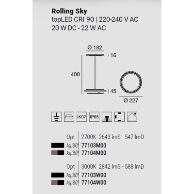 ROLLING SKY LAMPADA DA GIARDINO CON SFERA D50 CM IP65 LED 22W LUCE 2700K-3000K NERA O MARRONE MADE IN ITALY