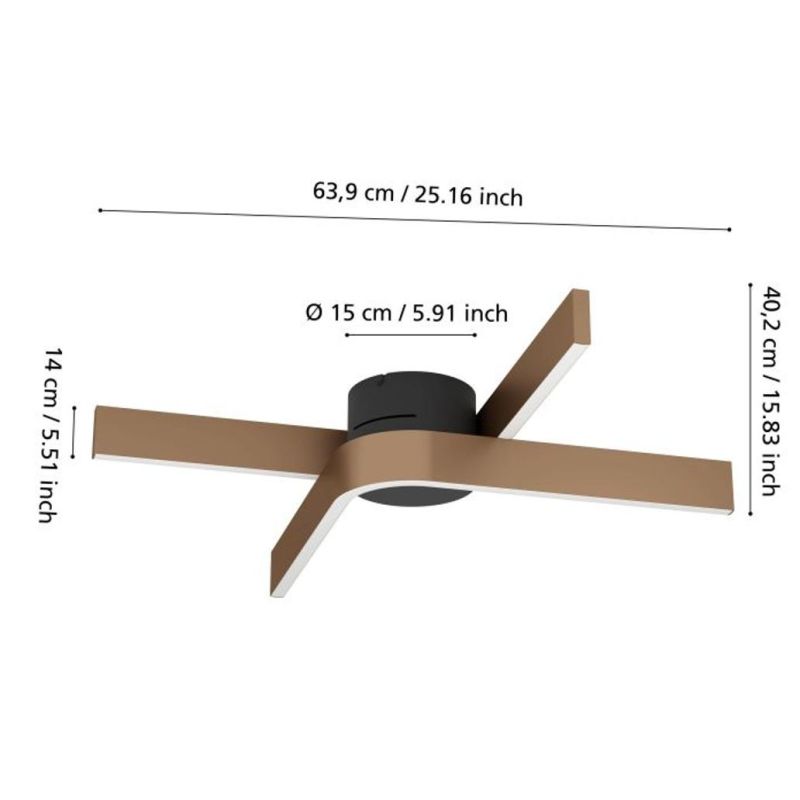 FOLCINO-Z PLAFONIERA MODERNA NERA E BRONZO LED 36W DIMMERABILE TECNOLOGIA RGB LUNGHEZZA CM 64