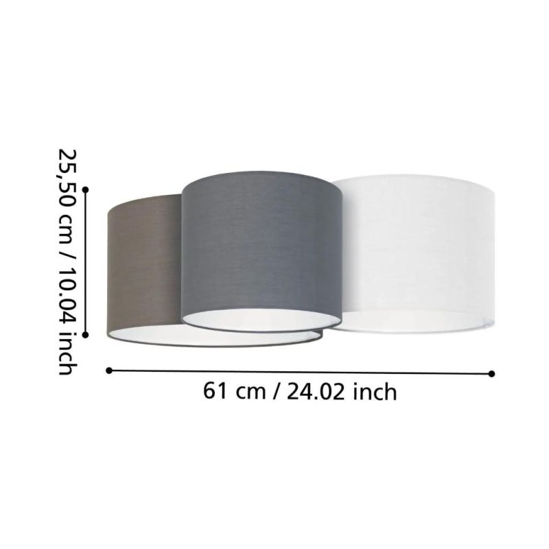 PASTORE PLAFONIERA MODERNA A 3 CILINDRI TESSUTO MULTICOLOR LARGHEZZA CM 61 LAMPADINE ATTACCO E27