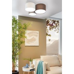 PASTORE PLAFONIERA MODERNA A 3 CILINDRI TESSUTO MULTICOLOR LARGHEZZA CM 61 LAMPADINE ATTACCO E27