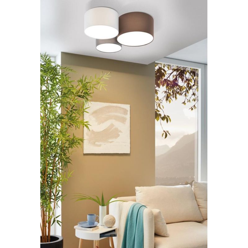 PASTORE PLAFONIERA MODERNA A 3 CILINDRI TESSUTO MULTICOLOR LARGHEZZA CM 61 LAMPADINE ATTACCO E27