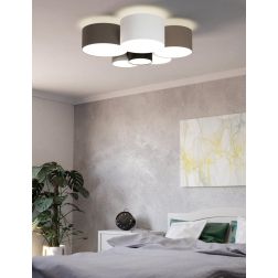 PASTORE PLAFONIERA MODERNA A 6 CILINDRI TESSUTO MULTICOLOR DIAMETRO CM 99 LAMPADINE ATTACCO E27