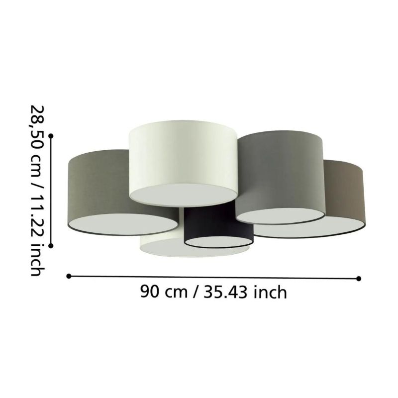 PASTORE PLAFONIERA MODERNA A 6 CILINDRI TESSUTO MULTICOLOR DIAMETRO CM 99 LAMPADINE ATTACCO E27