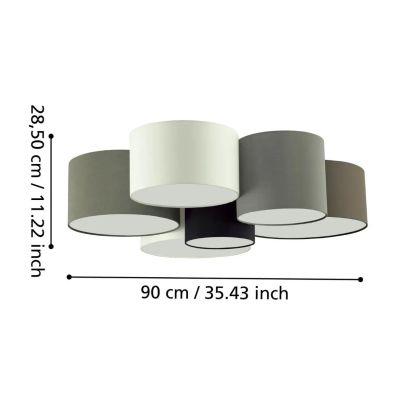 PASTORE PLAFONIERA MODERNA A 6 CILINDRI TESSUTO MULTICOLOR DIAMETRO CM 99 LAMPADINE ATTACCO E27