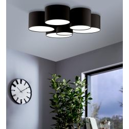 PASTORE 2 PLAFONIERA MODERNA A 6 CILINDRI IN TESSUTO NERO DIAMETRO CM 99 LAMPADINE ATTACCO E27