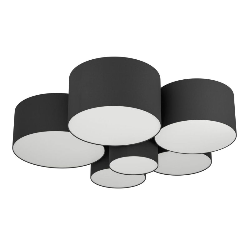 PASTORE 2 PLAFONIERA MODERNA A 6 CILINDRI IN TESSUTO NERO DIAMETRO CM 99 LAMPADINE ATTACCO E27