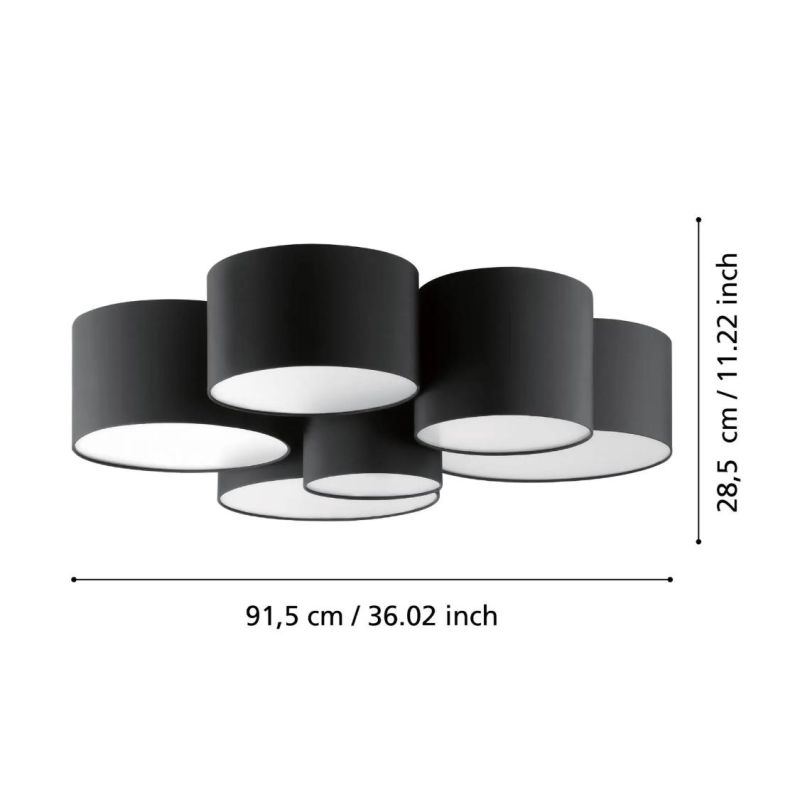 PASTORE 2 PLAFONIERA MODERNA A 6 CILINDRI IN TESSUTO NERO DIAMETRO CM 99 LAMPADINE ATTACCO E27