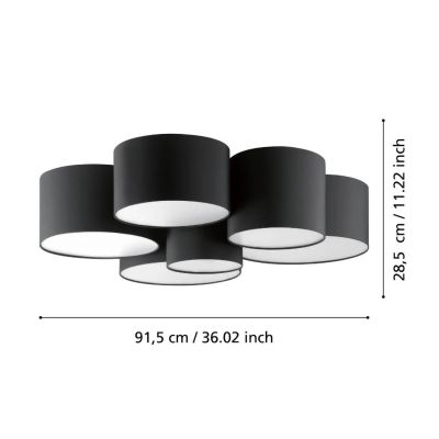 PASTORE 2 PLAFONIERA MODERNA A 6 CILINDRI IN TESSUTO NERO DIAMETRO CM 99 LAMPADINE ATTACCO E27