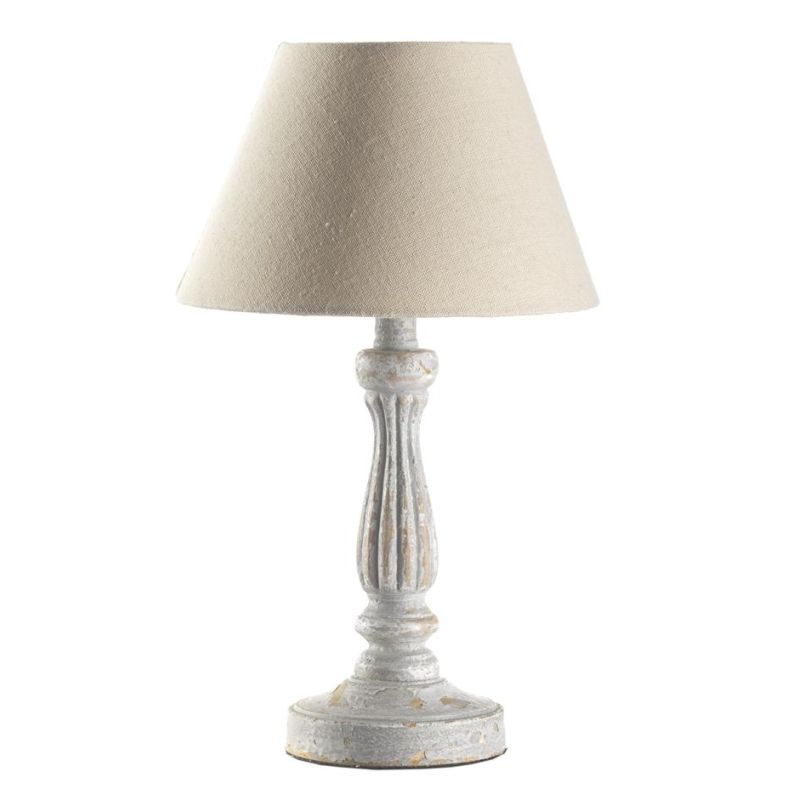 RAFFY LUMETTO STILE SHABBY IN LEGNO NATURALE CON PARALUME IN TESSUTO SABBIA PER CAMERETTE E SALOTTI