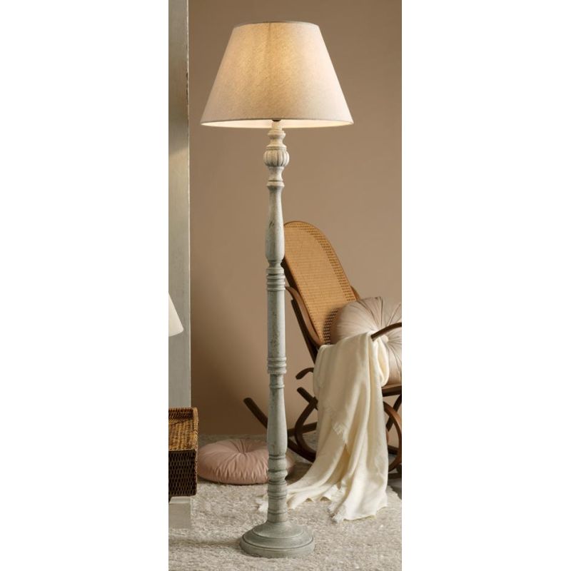 RAFFY PIANTANA STILE SHABBY IN LEGNO NATURALE CON PARALUME IN TESSUTO SABBIA PER SALOTTI CLASSICI