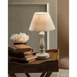 RAFFY LUMETTO STILE SHABBY IN LEGNO NATURALE CON PARALUME IN TESSUTO SABBIA PER CAMERETTE E SALOTTI