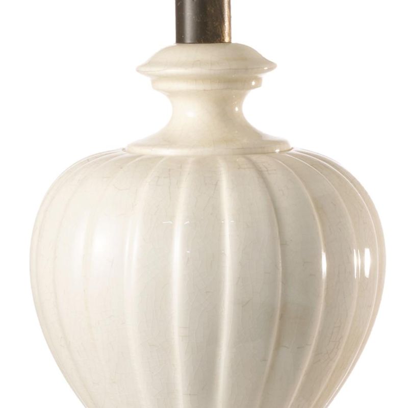 DESY LAMPADA DA TAVOLO CLASSICA IN CERAMICA CLAQUES BIANCA CON PARALUME IN TESSUTO SABBIA
