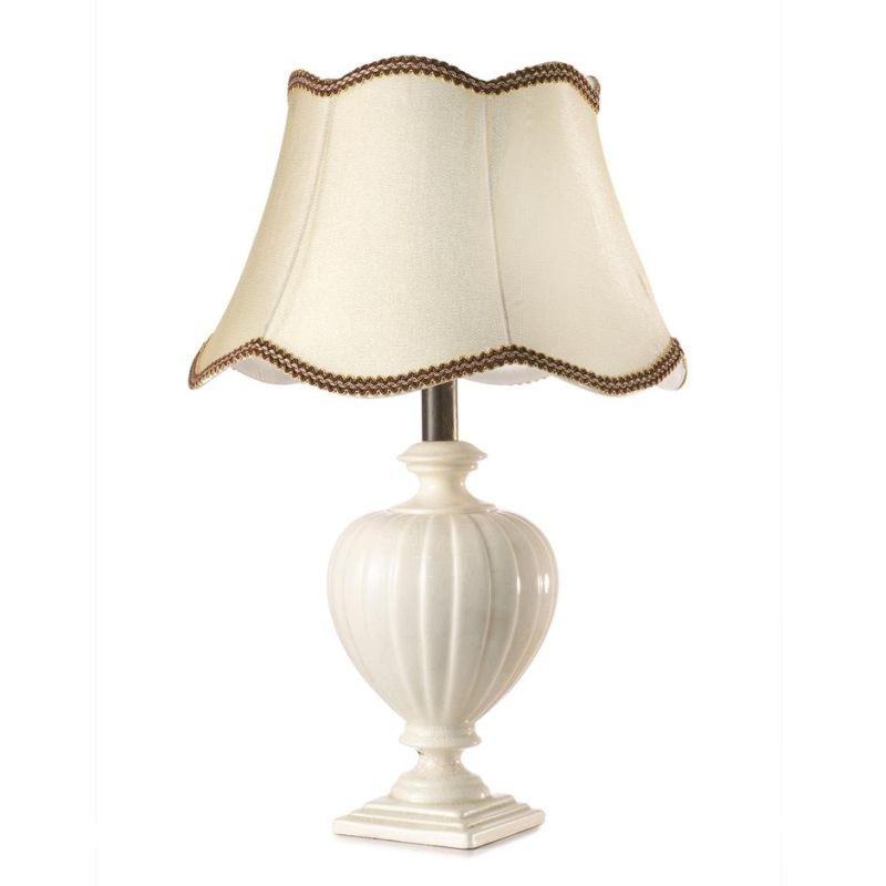 DESY LAMPADA DA TAVOLO CLASSICA IN CERAMICA CLAQUES BIANCA CON PARALUME IN TESSUTO SABBIA