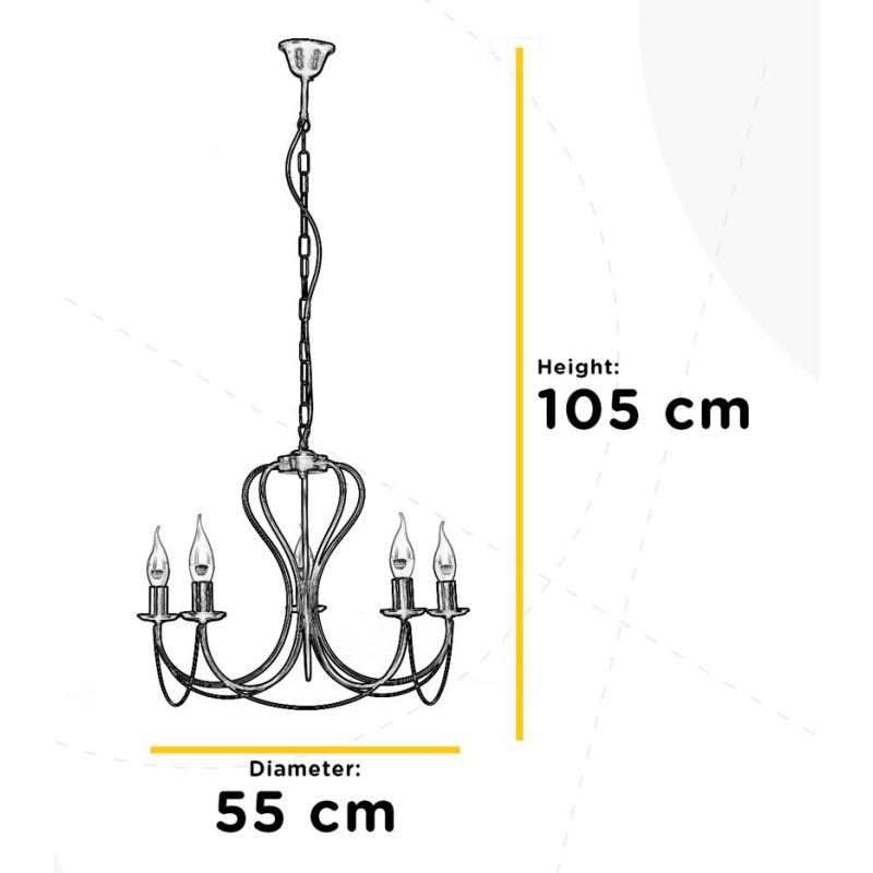 CANDELA LAMPADARIO A 5 LUCI IN METALLO NERO, AVORIO E BRONZO D55 CM CLASSICO LAMPADINE ATTACCO E14