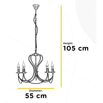 CANDELA LAMPADARIO A 5 LUCI IN METALLO NERO, AVORIO E BRONZO D55 CM CLASSICO LAMPADINE ATTACCO E14
