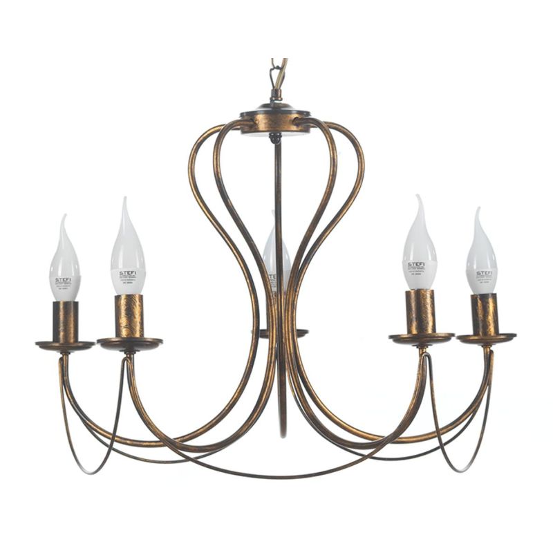CANDELA LAMPADARIO A 5 LUCI IN METALLO NERO, AVORIO E BRONZO D55 CM CLASSICO LAMPADINE ATTACCO E14